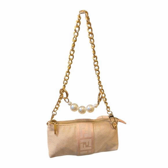 Fendi Pink Zucca FF Logo Mini Pochette Baguette with Gold Hardware